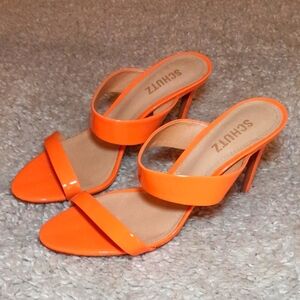 SCHUTZ LEIA NEON ORANGE Patent Heels Size 9.5